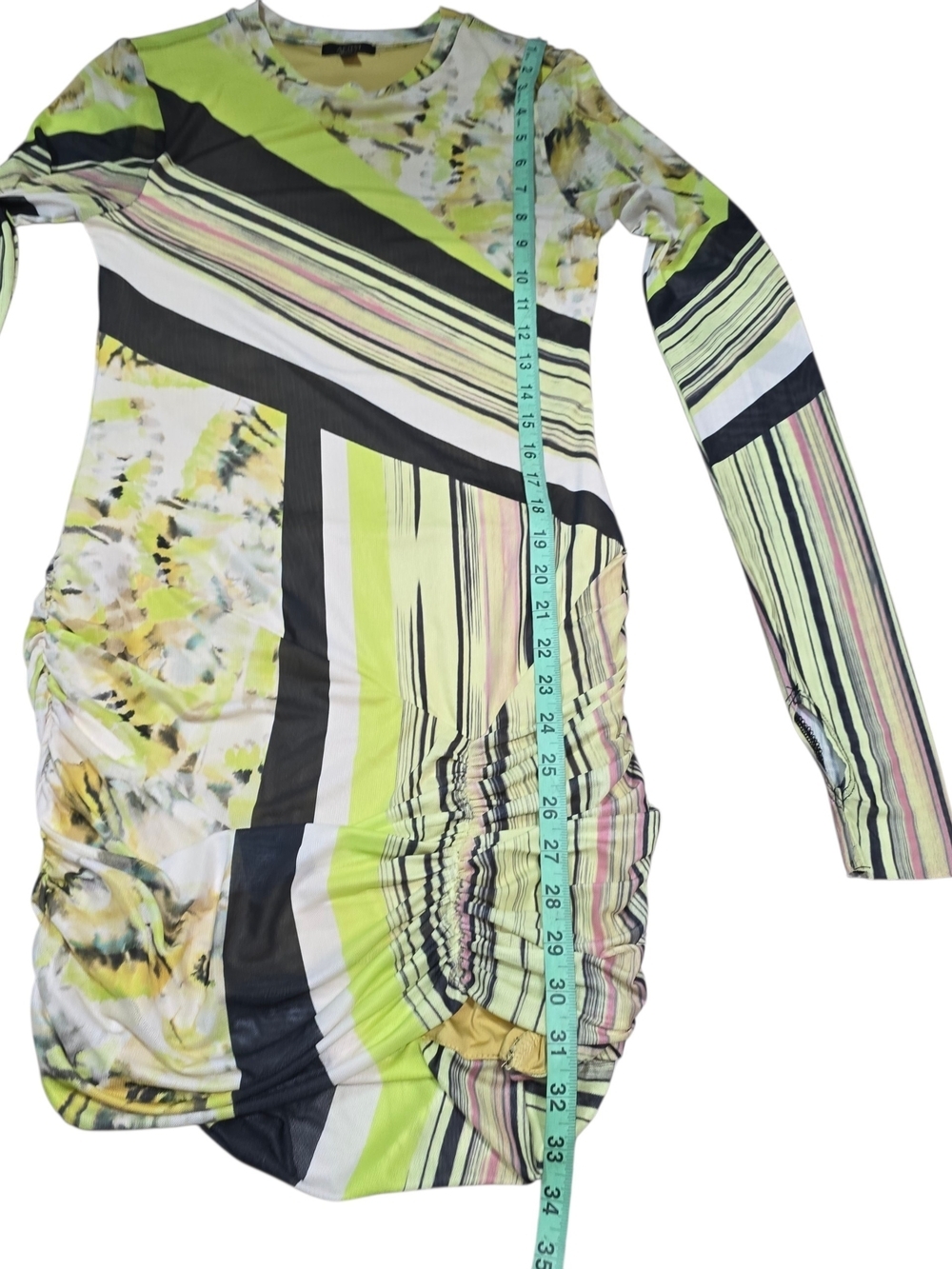 AFRM Mirza Mesh Ruched Bodycon Mini Dress Abstract Print Long Sleeve Size M - Picture 9 of 13